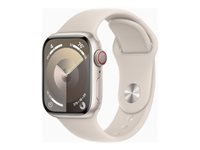 Apple Watch Series 9 (GPS + Cellular) - 41 mm - stjernelysaluminium - smartklokke med sportsbånd - fluorelastomer - stjernelys - båndbredde: M/L - 64 GB - Wi-Fi, LTE, UWB, Bluetooth - 4G - 32.1 g MRHP3DH/A