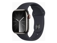 Apple Watch Series 9 (GPS + Cellular) - 41 mm - rustfritt grafittstål - smartklokke med sportsbånd - fluorelastomer - midnatt - båndbredde: S/M - 64 GB - Wi-Fi, LTE, UWB, Bluetooth - 4G - 42.3 g MRJ83DH/A