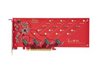 StarTech.com Quad M.2 PCIe Adapter Card, x16 Quad NVMe or AHCI M.2 SSD to PCI Express 4.0, Up to 7.8GBps/Drive, For 2242/2260/2280/22110mm PCIe M-Key M2 SSDs, Bifurcation Required - PC/Linux Compatible (QUAD-M2-PCIE-CARD-B) - Grensesnittsadapter - M.2 - Expansion Slot til 4 x M.2 - M.2 Card - lav profil - RAID 0, 1, JBOD - PCIe 4.0 x16/x8 - rød QUAD-M2-PCIE-CARD-B