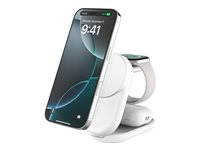 Belkin UltraCharge - Trådløst ladestativ - 3-i-1, magnetisk, sammenleggbar, med Qi2 + AC-strømadapter - 25 watt - Fast Charge - hvit WIZ037KQWH