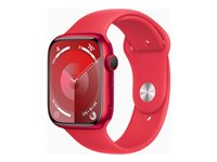 Apple Watch Series 9 (GPS + Cellular) - (PRODUCT) RED - 45 mm - rød aluminium - smartklokke med sportsbånd - fluorelastomer - rød - båndbredde: S/M - 64 GB - Wi-Fi, LTE, UWB, Bluetooth - 4G - 39 g MRYE3DH/A