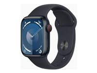 Apple Watch Series 9 (GPS + Cellular) - 41 mm - midnattsaluminium - smartklokke med sportsbånd - fluorelastomer - midnatt - båndbredde: S/M - 64 GB - Wi-Fi, LTE, UWB, Bluetooth - 4G - 32.1 g MRHR3DH/A