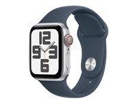 Apple Watch SE (GPS + Cellular) - 2. generasjon - 40 mm - sølvaluminium - smartklokke med sportsbånd - fluorelastomer - stormblå - båndbredde: M/L - 32 GB - Wi-Fi, LTE, Bluetooth - 4G - 27.8 g MRGM3DH/A