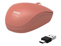 PORT Connect Collection - Mus - høyre- og venstrehåndet - optisk - 3 knapper - trådløs - 2.4 GHz - USB / USB-C trådløs mottaker - terrakotta 900542