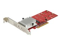 StarTech.com Dual M.2 PCIe SSD Adapter Card, x8 / x16 Dual NVMe or AHCI M.2 SSD to PCI Express 3.0, M.2 NGFF PCIe (M-Key) Compatible, Vented, Supports 2242, 2260, 2280, JBOD, Mac & PC - Full/Low-Profile Brackets (PEX8M2E2) - Grensesnittsadapter - M.2 - Expansion Slot to M.2 - M.2 Card - lav profil - PCIe 3.0 x8 - rød - TAA-samsvar PEX8M2E2