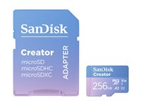 SanDisk Creator - Flashminnekort (microSDXC til SD-adapter inkludert) - 256 GB - A2 / Video Class V30 / UHS-I U3 - microSDXC UHS-I SDSQXAV-256G-GN6MS