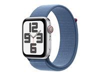 Apple Watch SE (GPS + Cellular) - 2. generasjon - 44 mm - sølvaluminium - smartklokke med sportssløyfe - vevet nylon - winter blue - håndleddstørrelse: 145-220 mm - 32 GB - Wi-Fi, LTE, Bluetooth - 4G - 33 g MRHM3DH/A