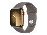 Apple Watch Series 9 (GPS + Cellular) - 41 mm - gyllen rustfritt stål - smartklokke med sportsbånd - fluorelastomer - clay - båndbredde: M/L - 64 GB - Wi-Fi, LTE, UWB, Bluetooth - 4G - 42.3 g MRJ63DH/A