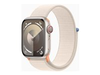 Apple Watch Series 9 (GPS + Cellular) - 41 mm - stjernelysaluminium - smartklokke med sportssløyfe - myk dobbeltlagsnylon - stjernelys - 64 GB - Wi-Fi, LTE, UWB, Bluetooth - 4G - 32.1 g MRHQ3DH/A