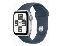 Apple Watch SE (GPS) - 2. generasjon - 40 mm - sølvfarget - smartklokke med sportsbånd - fluorelastomer - stormblå - båndbredde: M/L - 32 GB - Wi-Fi, Bluetooth - 26.4 g MRE23DH/A