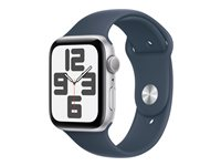 Apple Watch SE (GPS) - 2. generasjon - 44 mm - sølvaluminium - smartklokke med sportsbånd - fluorelastomer - stormblå - båndbredde: M/L - 32 GB - Wi-Fi, Bluetooth - 32.9 g MREE3DH/A