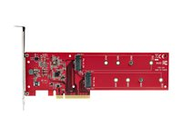 StarTech.com Dual M.2 PCIe SSD Adapter Card, x8 / x16 Dual NVMe or AHCI M.2 SSD to PCI Express 4.0, Up to 7.8GBps/Drive, For 2242/2260/2280/22110mm PCIe M-Key M2 SSDs, Bifurcation Required - PC/Linux Compatible (DUAL-M2-PCIE-CARD-B) - Grensesnittsadapter - M.2 - Ekspansjonsspor til 2 x M.2 - M.2 Card - lav profil - RAID 0, 1, JBOD - PCIe 4.0 x16/x8 - rød DUAL-M2-PCIE-CARD-B
