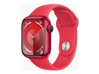 Apple Watch Series 9 (GPS) - (PRODUCT) RED - 41 mm - rød aluminium - smartklokke med sportsbånd - fluorelastomer - rød - båndbredde: S/M - 64 GB - Wi-Fi, UWB, Bluetooth - 31.9 g MRXG3DH/A