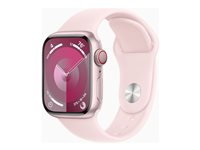 Apple Watch Series 9 (GPS + Cellular) - 41 mm - pink aluminum - smartklokke med sportsbånd - fluorelastomer - light pink - båndbredde: M/L - 64 GB - Wi-Fi, LTE, UWB, Bluetooth - 4G - 32.1 g MRJ03DH/A